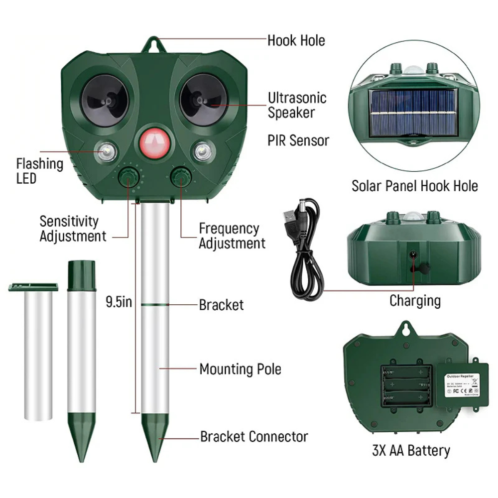 Repeller Solar Ultrasonic Bird Repeller Outdoor Waterproof Yard