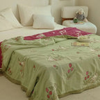 Embroidered Bunny Floral Cotton Blanket