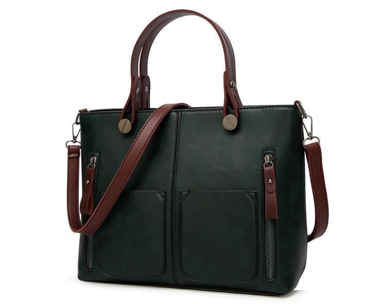 Cera - Double Front Pocket Vintage Tote Handbag