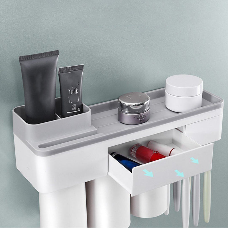 Practical toothbrush holder set with toothpaste dispenser