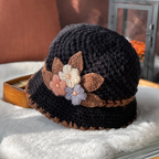 French Thick Women's Flower Knit Wool Hat