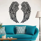 Metal wall art with angel wings and LED lights