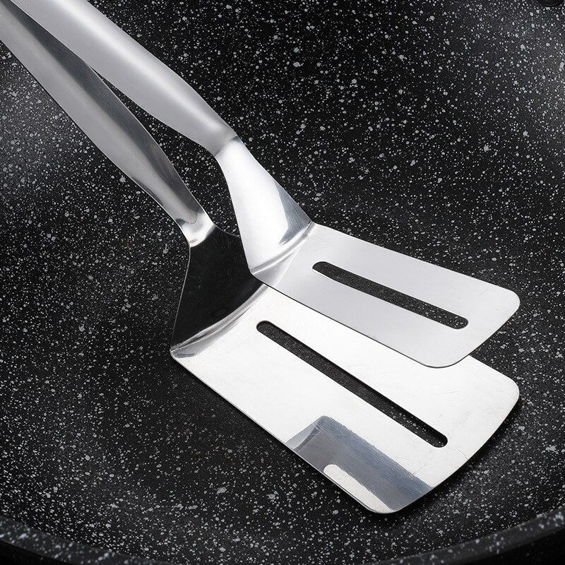 Double-sided stainless steel turner with non-slip handle – Ideal for grilling and frying