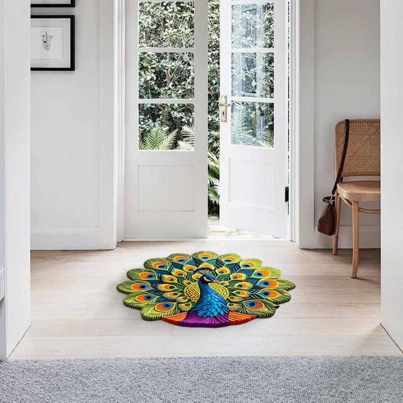 Quick-drying non-slip peacock floor mat