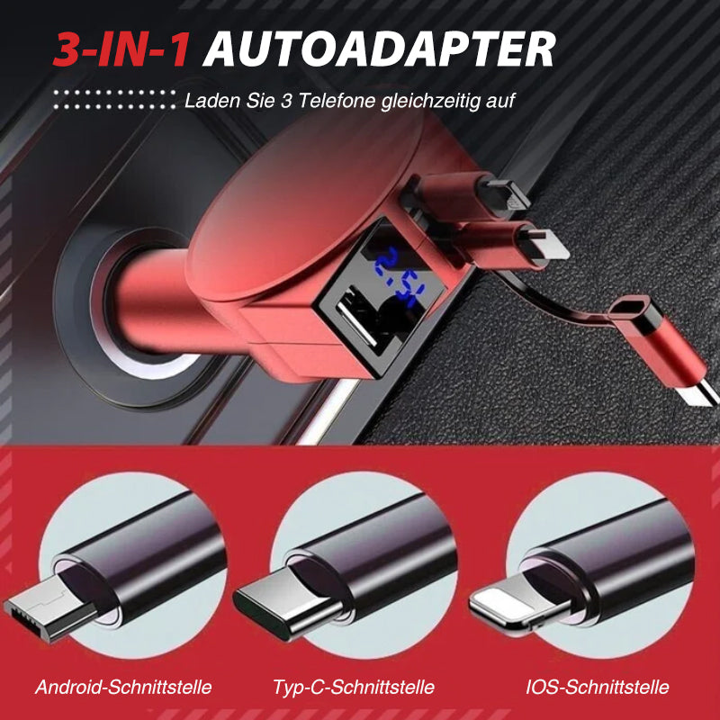 3-in-1 retractable quick charge car adapter