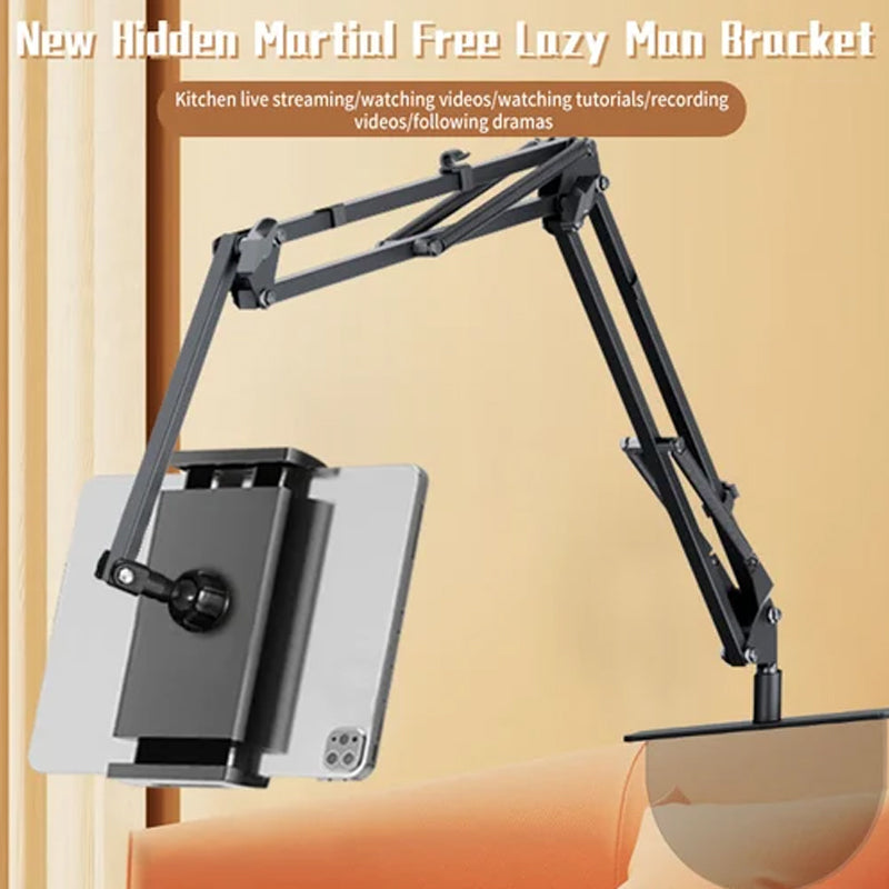 Extendable, concealed phone/tablet holder at the bed