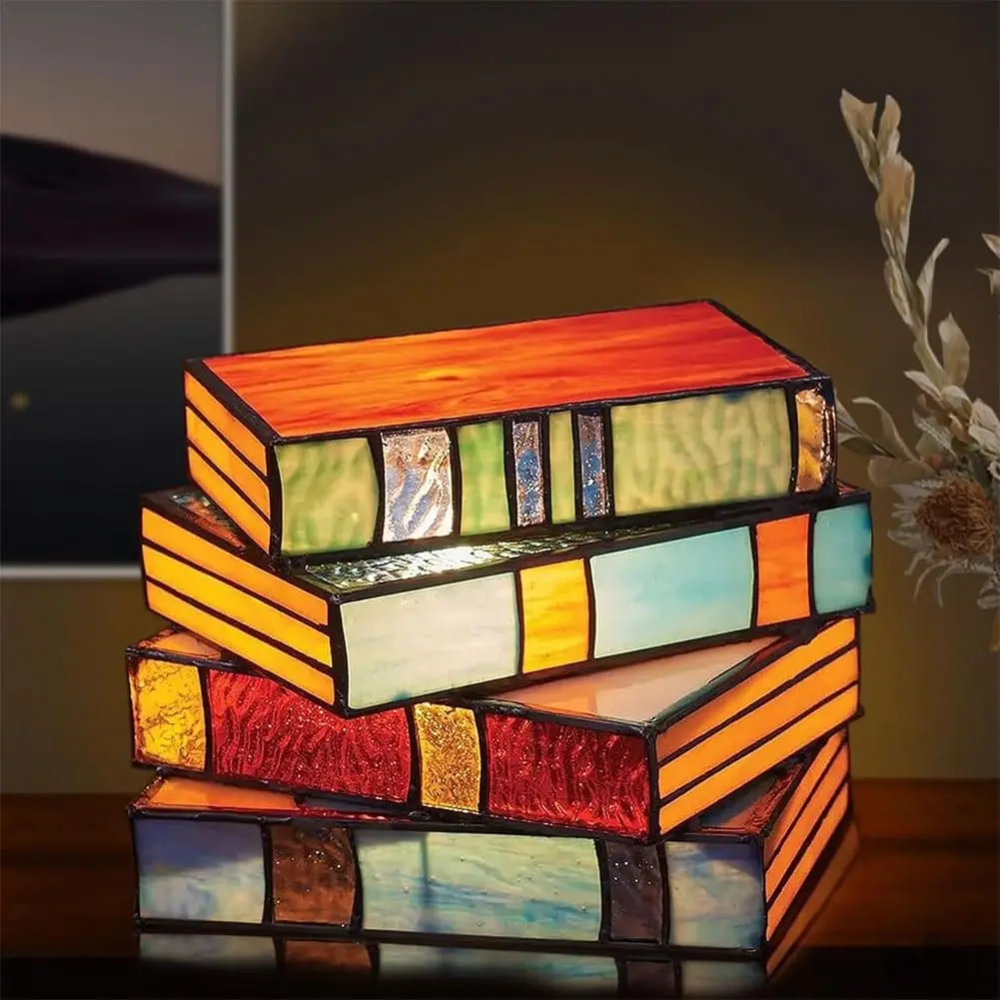 LumeNova Stained Glass Book Lamp | LED Table Light | Mood Light | Decorative Lighting for Home