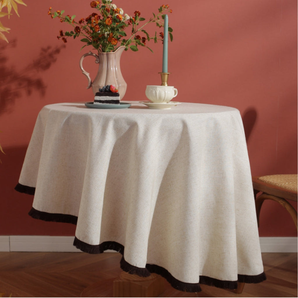 Minimalist Linen Tassel Tablecloth Natural Style