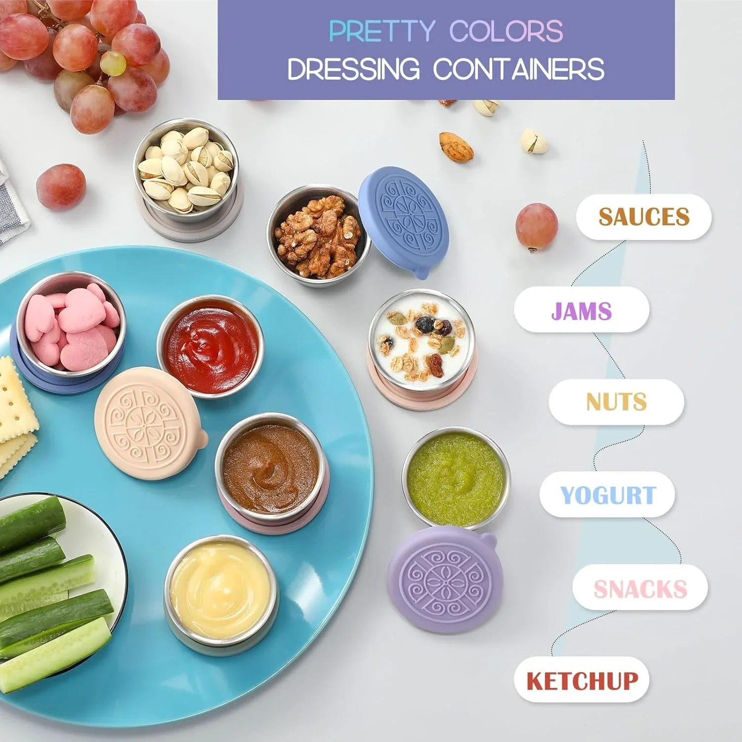 Airtight Stainless Steel Sauce Containers (Set of 6)