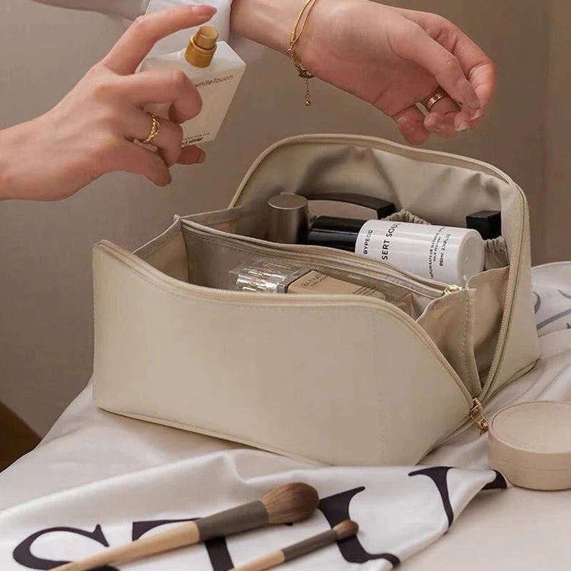 Large Travel Makeup Bag, Water-Resistant PU Leather