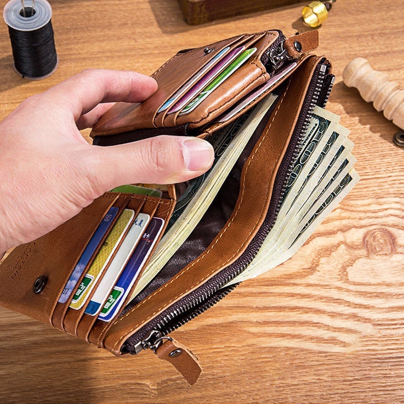 Wallet with multiple compartments Anti-RFID with coin pocket