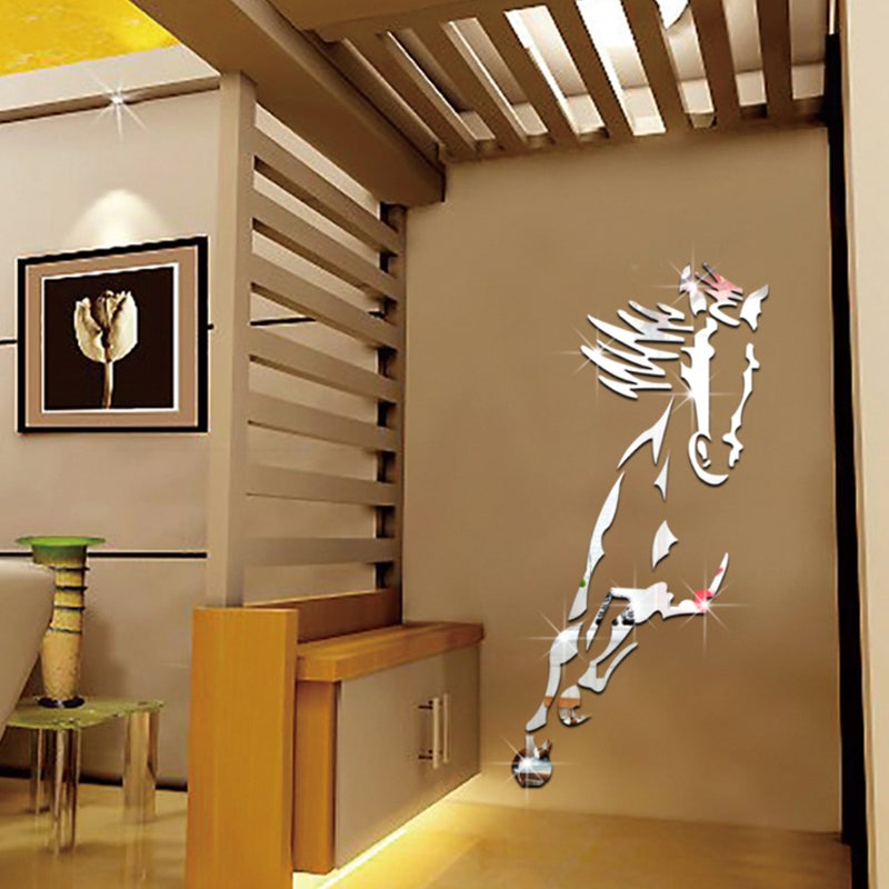 Galloping Horse Wall Decoration, 3D Acrylic Modern Mirror Horse Wall Sticker