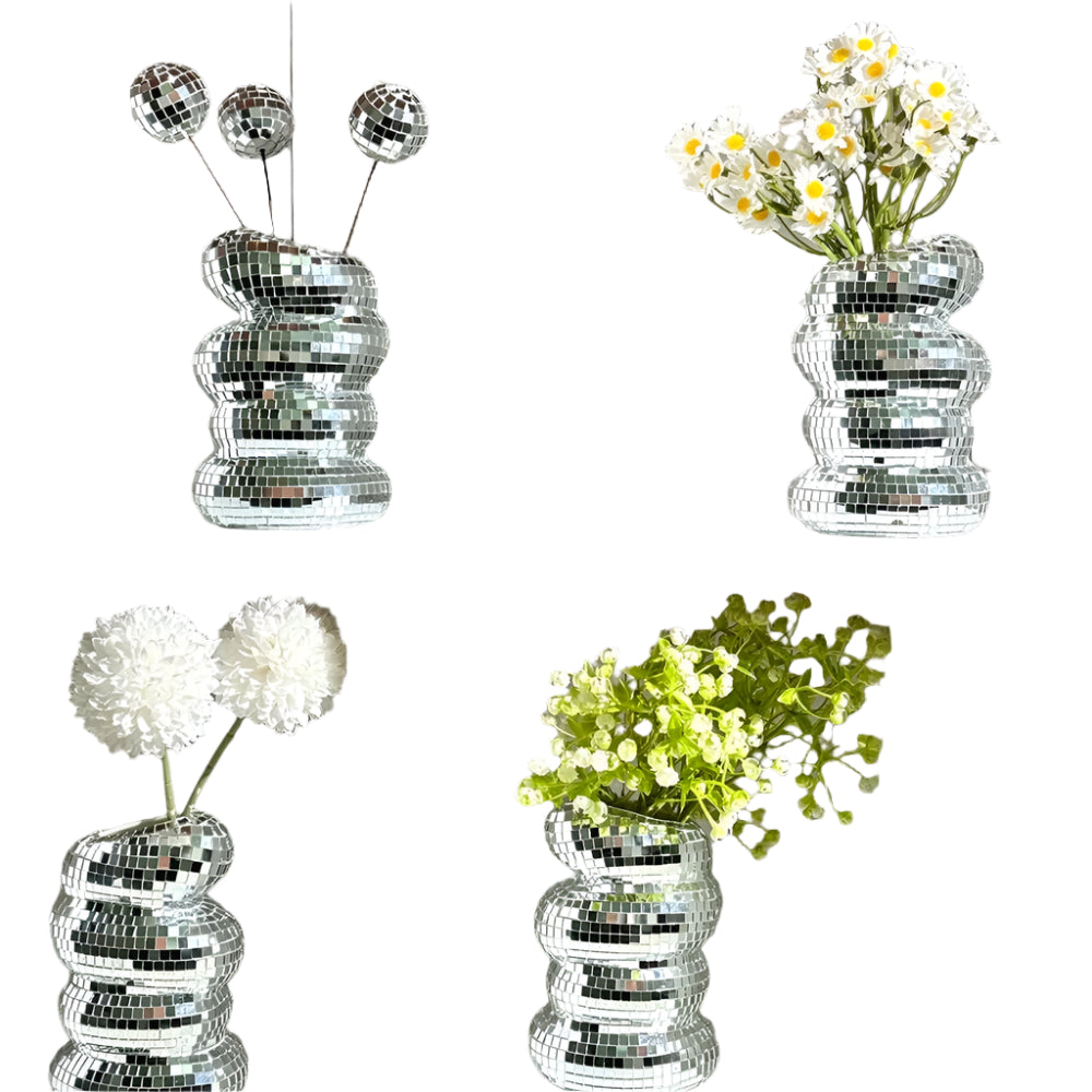 Mirror-clad disco vase with retro charm and modern flair