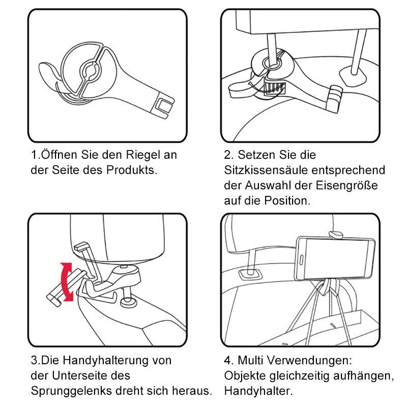 Hook for car seats with phone holder