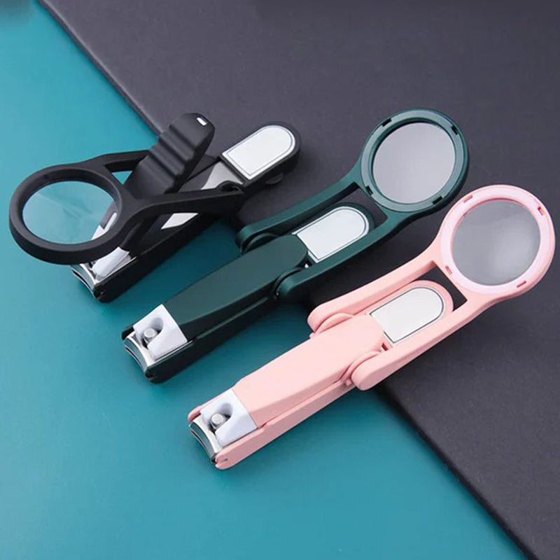 Portable nail cutter with magnifying glass