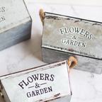 Decorative flower and garden container made of metal with hemp rope handles