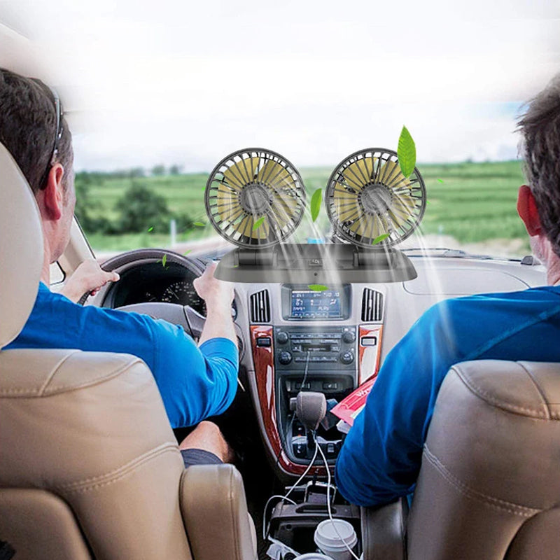 Mini swivel fan with double head for the car