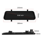 Mirror Dash Cam with 9.66-Inch Touchscreen, Dual 1280×720P Cameras and GPS