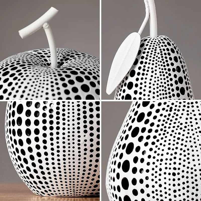 MonoApple Apple Sculpture – black-and-white polka dot pattern