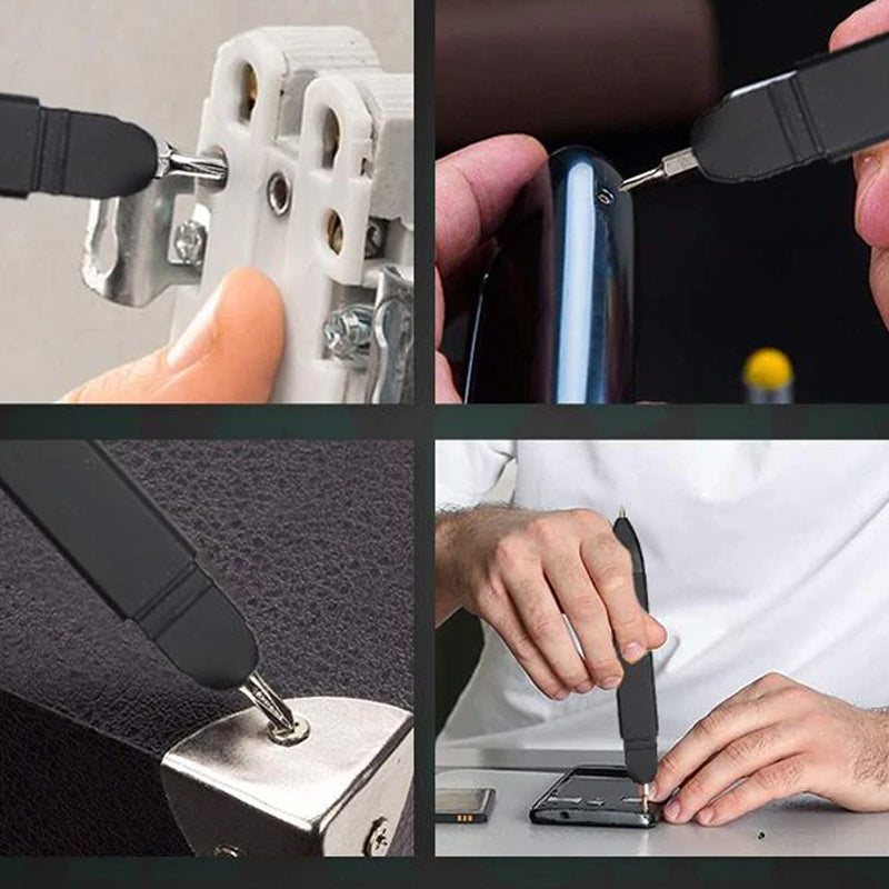 Pencil-shaped phone holder with screwdriver sets