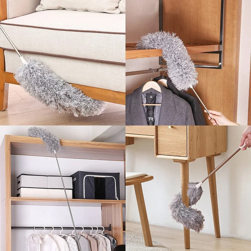 Extendable washable curved microfiber duster