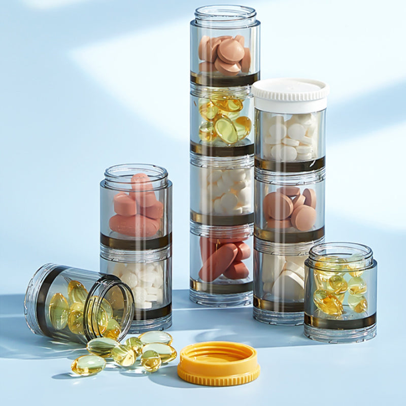 Portable high-capacity weekly pill box