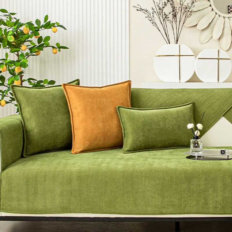 Wavy Check Chenille Fabric Furniture Protector Sofa Cover