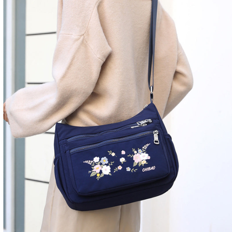 Embroidered Flower Shoulder Bag