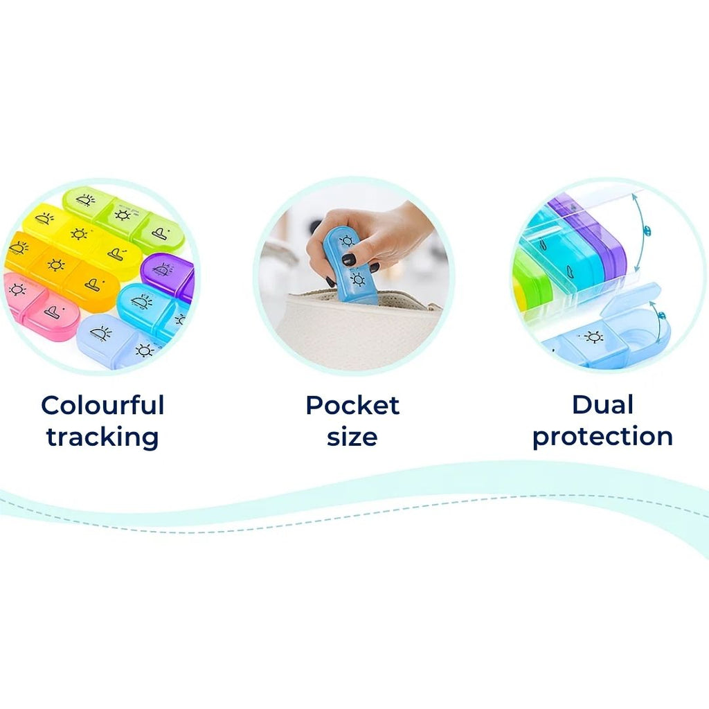 MediTrack | Weekly Pill Organizer – Improves Medication Adherence - Easy‑Open Large Compartments – BPA‑Free Durable – Travel & Seniors