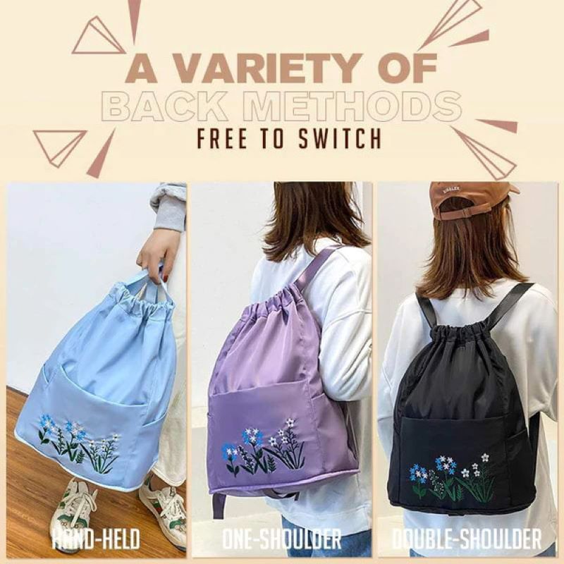 Simple embroidered drawstring yoga bag