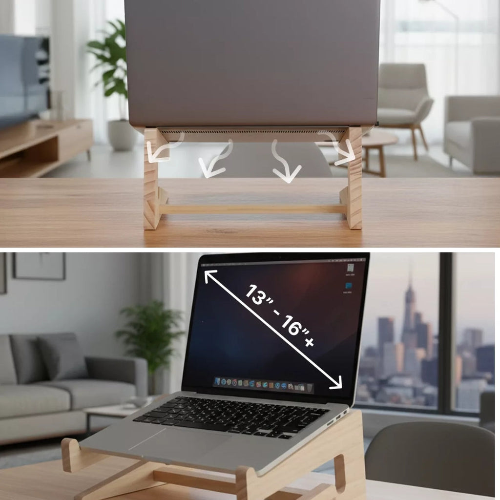 Ergonomic Neck Support – Ventilated Natural Wood – Prevents Overheating – Ideal for Home & Office Use