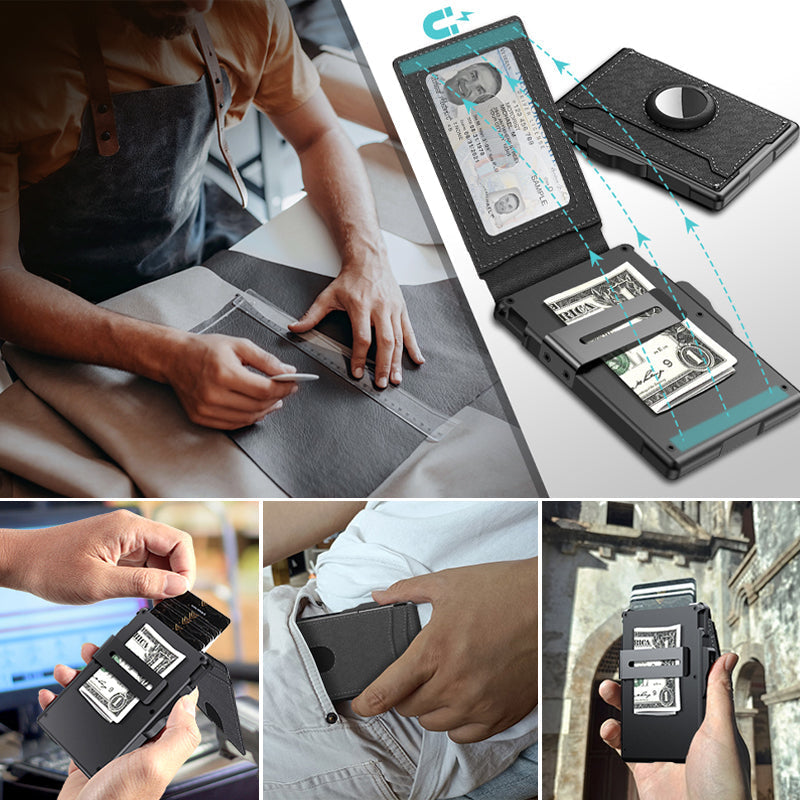 Men's Business Style PU Leather Card Slots for AirTag