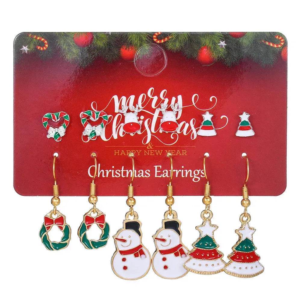Christmas Stud Combination Suit Snowflake Elk Earrings