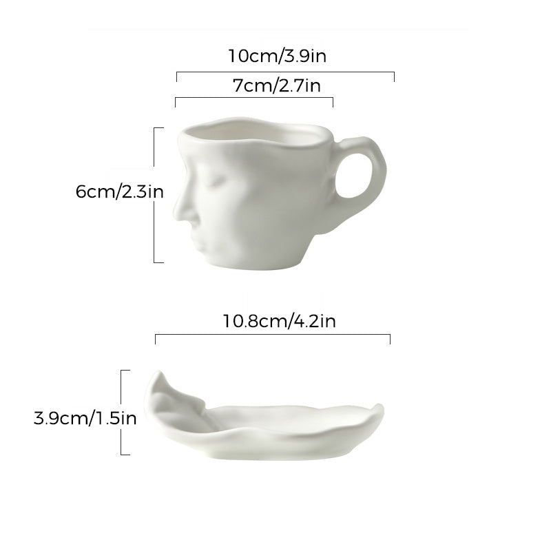 Metal Touching Face Creative Ceramic Kiss Coffee Cup, Artistic Vibe Mug & Saucer Set