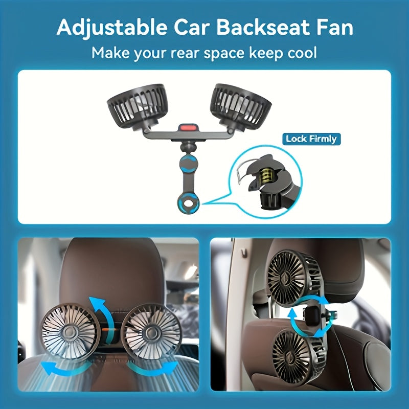 Double Fan AirTrek Duo | 360° rotatable | Ultra-quiet & Compact | USB Car Fan with 5 Blades