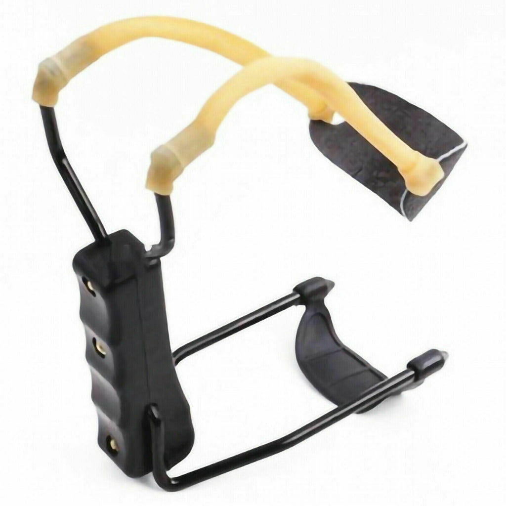 Collapsible slingshot for the wrist.