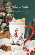 Christmas Large Capacity Nordic Christmas Tall Hat Ceramic Relief Mug Cup