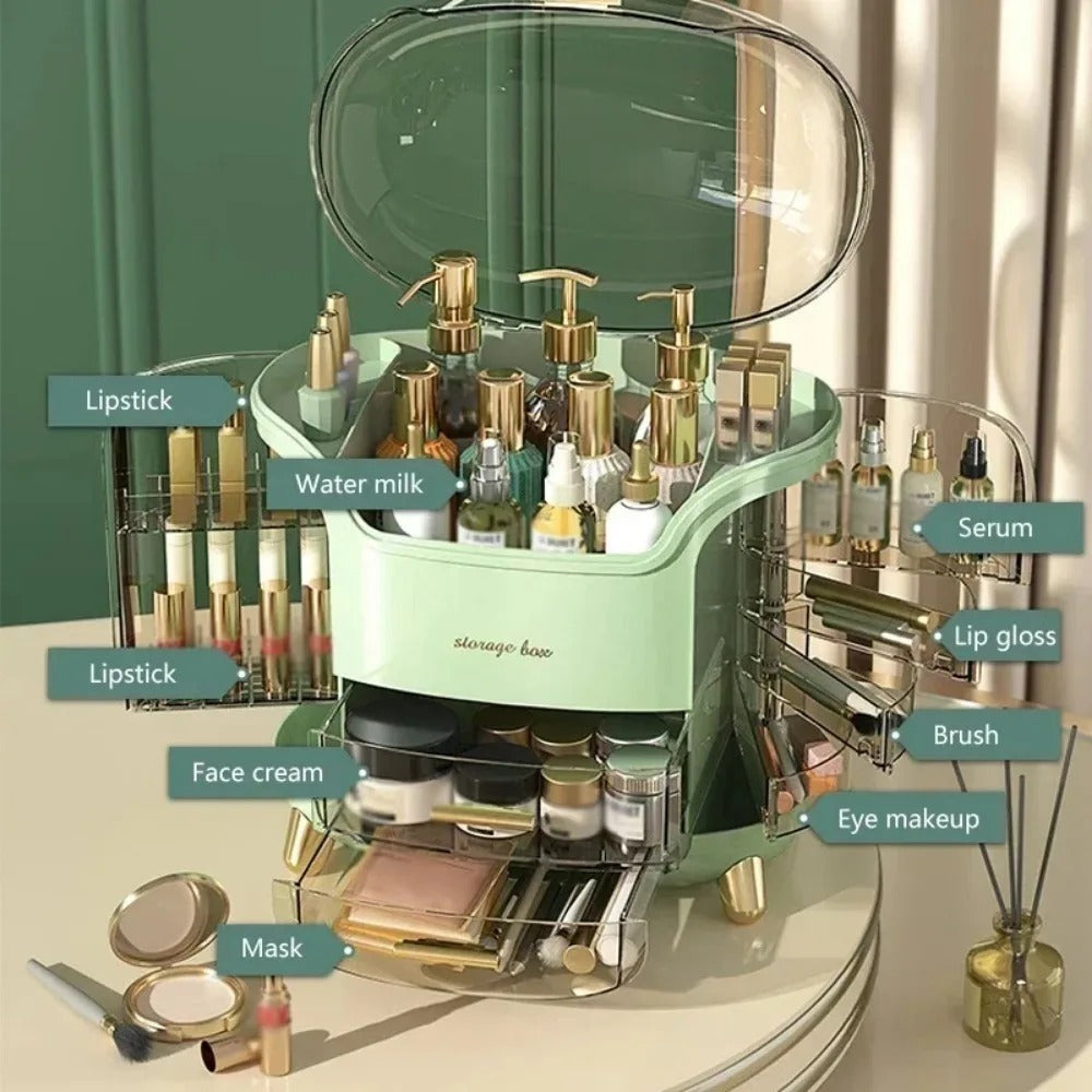 Luxury Transparent Makeup Organizer with Sliding Doors and Drawers