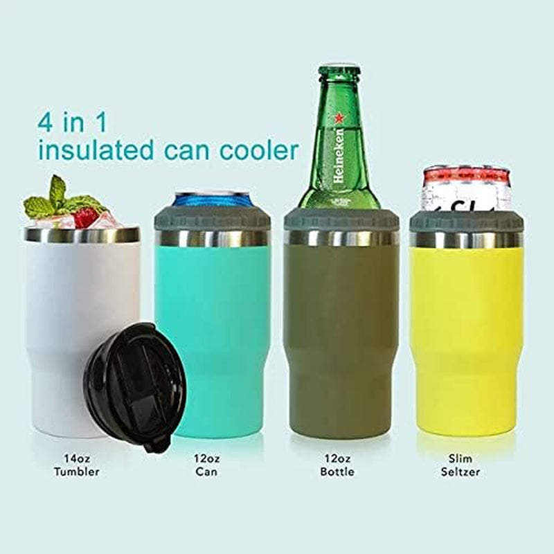 4 in 1 stainless steel can/bottle insulator, 14Oz two-way lid SUS insulated can cooler, beer bottle holder (Black)