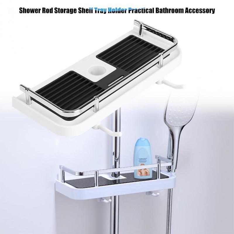Storage rack for shower rack on bathroom rod
