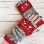Cat Knit Fingerless Gloves