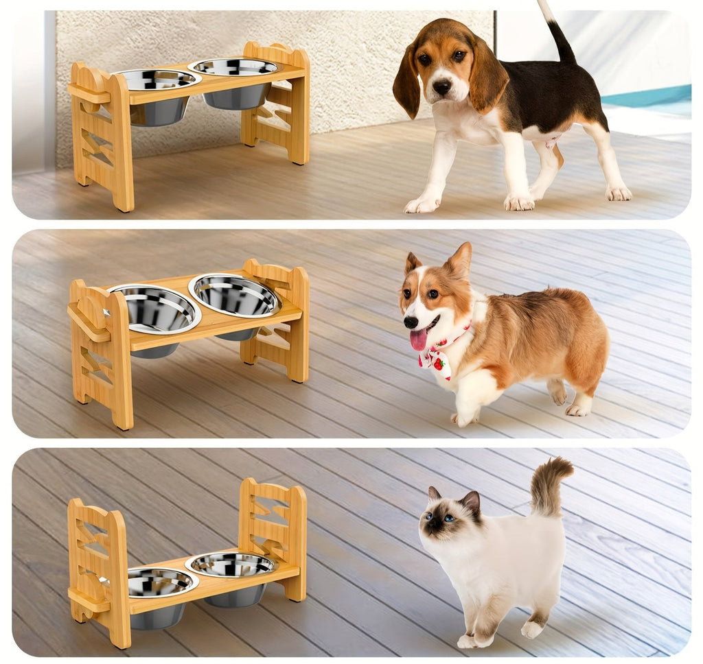 Elevated non-slip dog bowl stand with double bowls