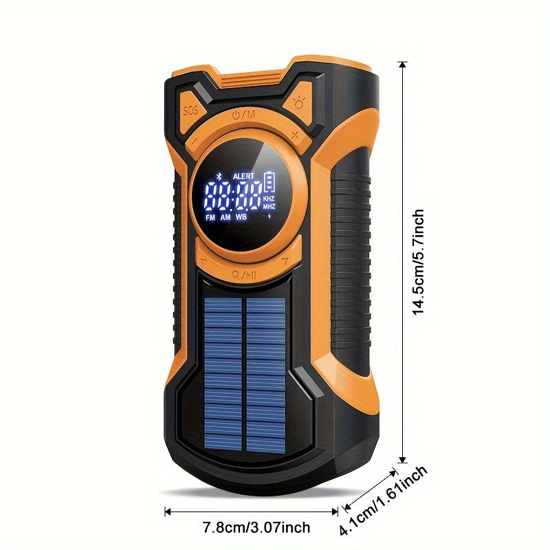 All-in-One Emergency Radio with Hand Crank, Solar Panel, Flashlight & USB Charger – Ideal for Camping and Outdoor Activities