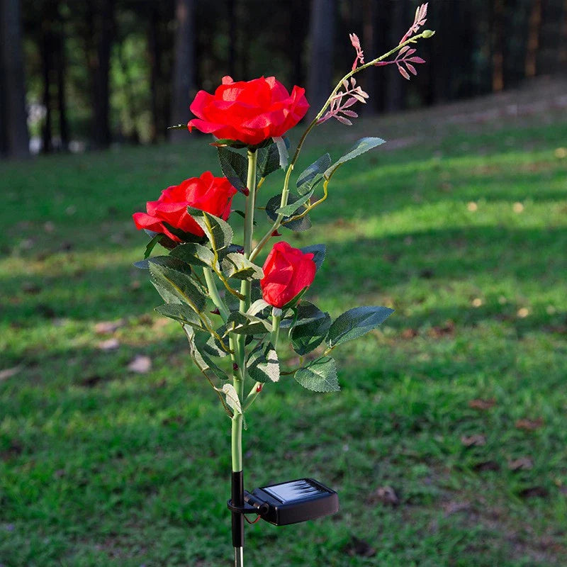 Solar-powered rose lights – garden stakes with solar panel for decorative lighting