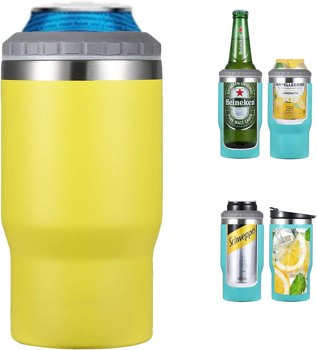 4 in 1 stainless steel can/bottle insulator, 14Oz two-way lid SUS insulated can cooler, beer bottle holder (Black)