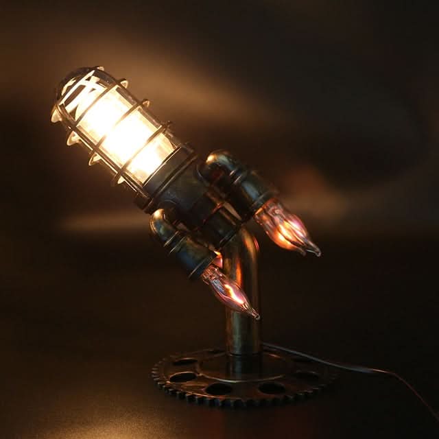 Steampunk Rocket Table Lamp with Flame Light