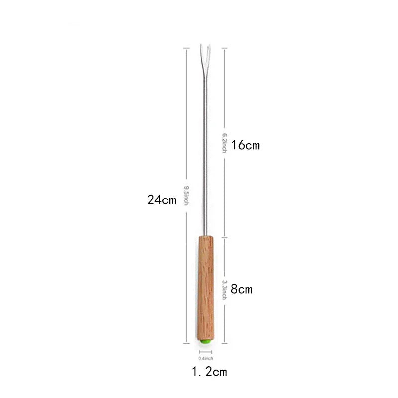 6Pcs Stainless Steel Forks with Wooden Handle for BBQ Campfire Grill