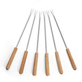 6Pcs Stainless Steel Forks with Wooden Handle for BBQ Campfire Grill