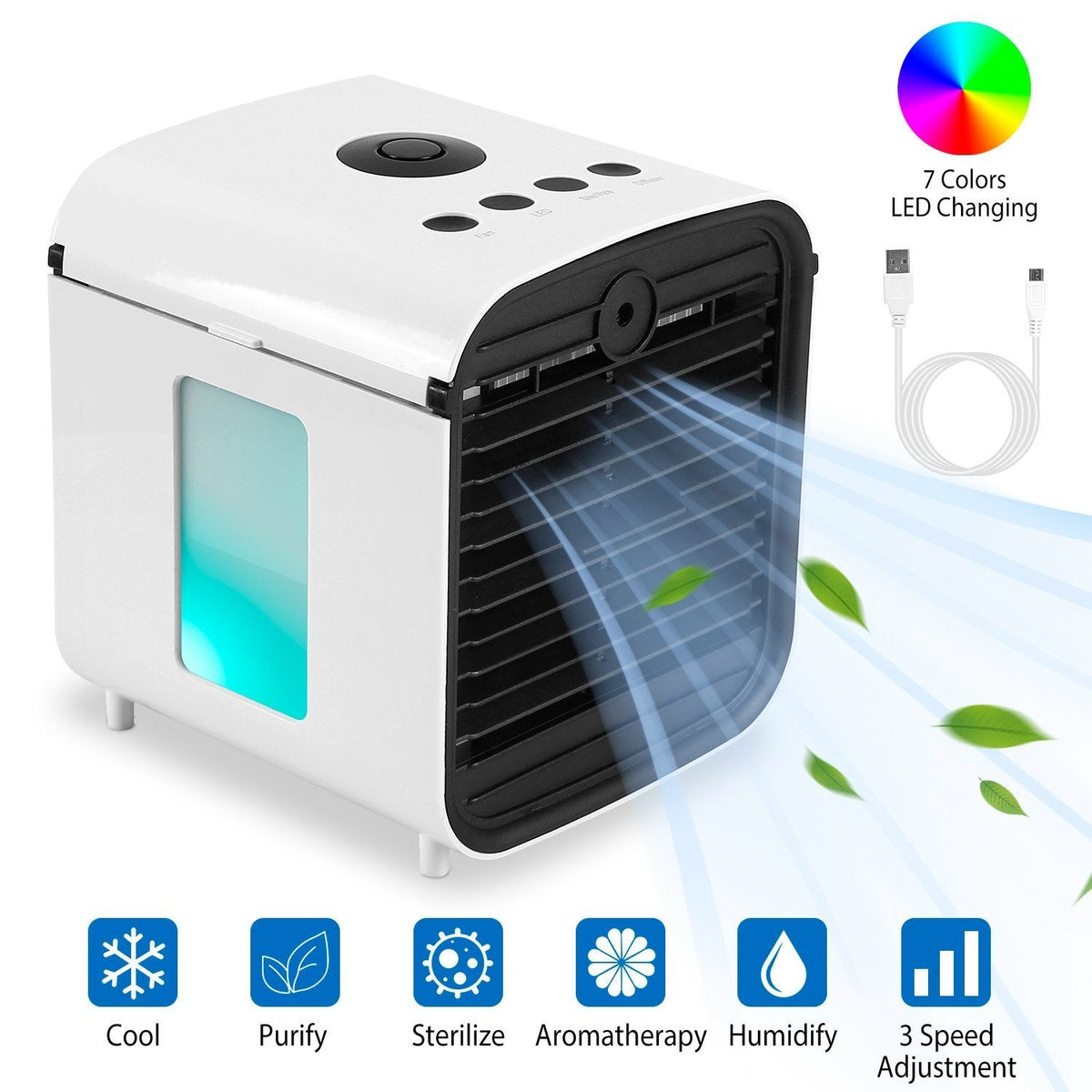 7-Colors Switchable Portable Mini Air Conditioner Cooler Fan