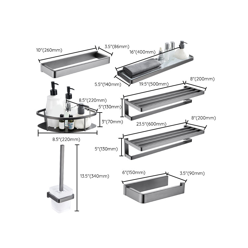 Gray 5-piece modern bathroom accessory set made of stainless steel